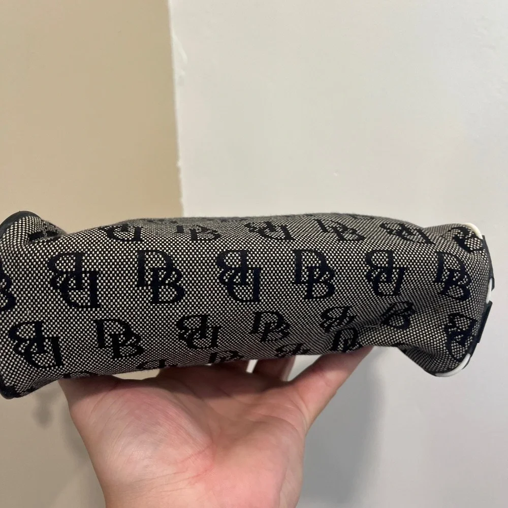Dooney & Bourke Monogram Pochette Black White Canvas Baguette Shoulder Bag